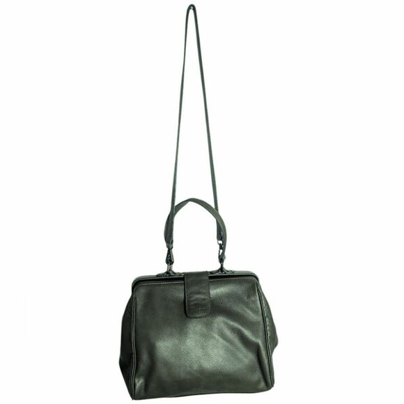 Nardelli Italian Dark Olive Green Leather Hinge Satchel Crossbody Handbag - Picture 2 of 8